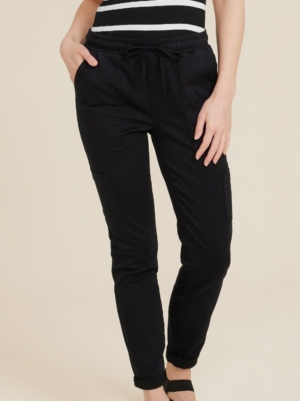 Maurices Black Drawstring Cargo Joggers